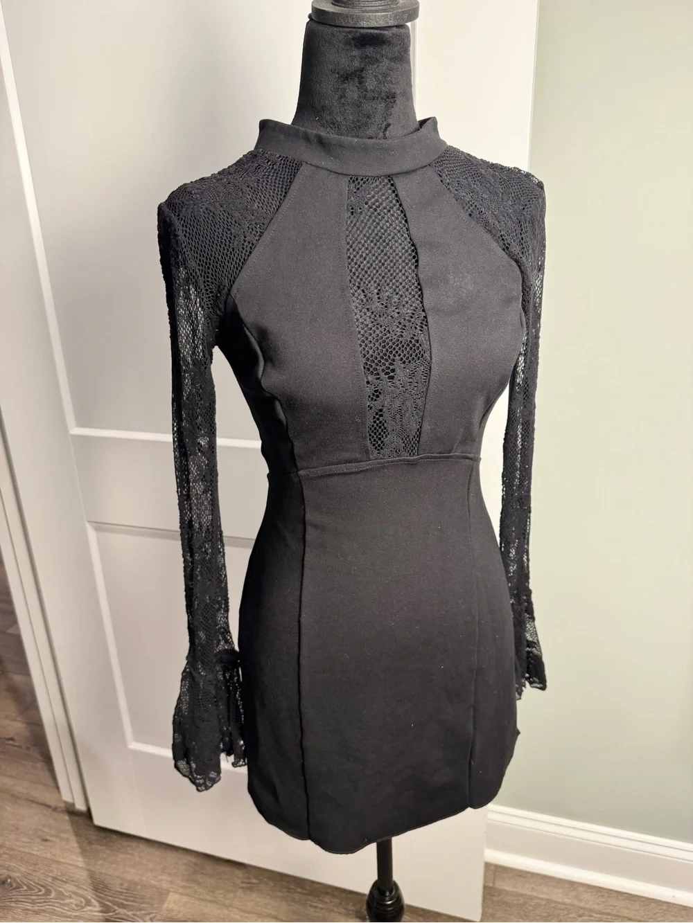 Free people It's Now or Never Mini Dress black sheer crochet bodycon